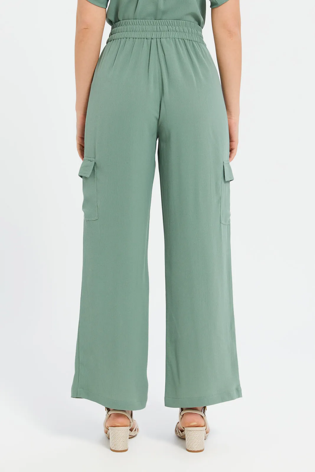 Women Green Plain Wide Leg Trouser