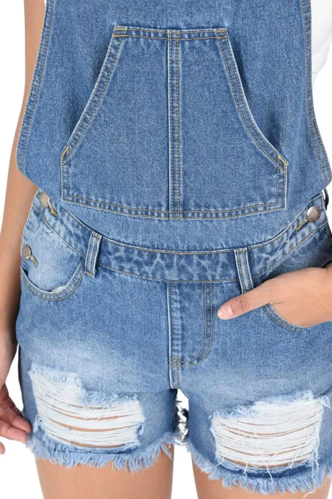 Women's Destroyed Boyfriend Short Overalls