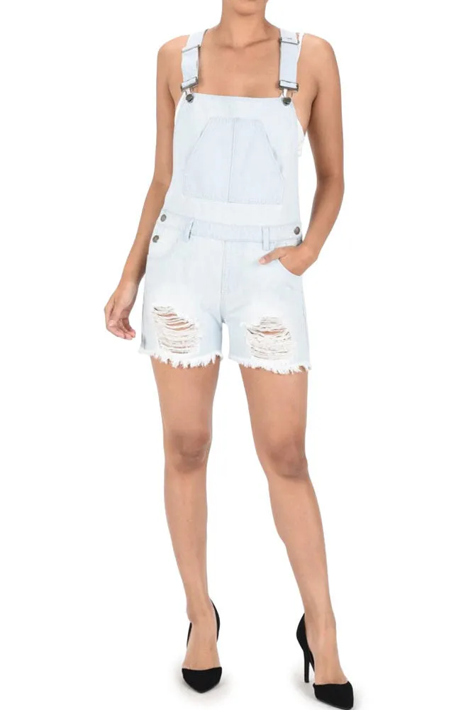 Women's Destroyed Boyfriend Short Overalls