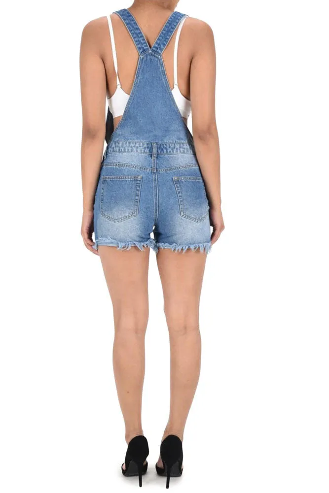 Women's Destroyed Boyfriend Short Overalls