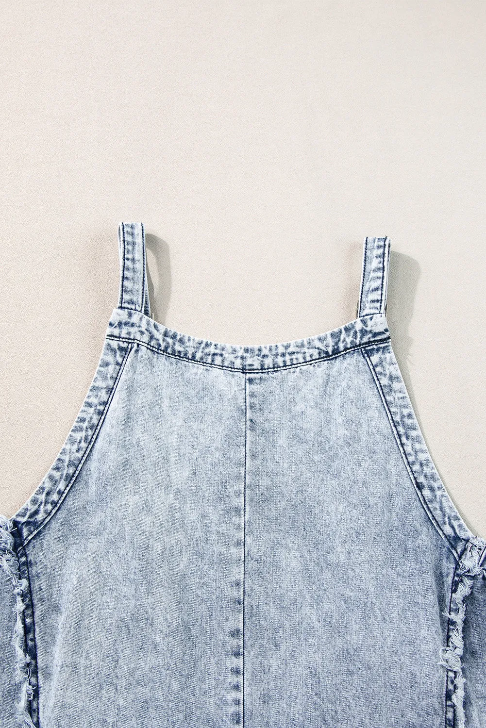 Women's Light Wash Frayed Exposed Seam Wide Leg Denim Overall