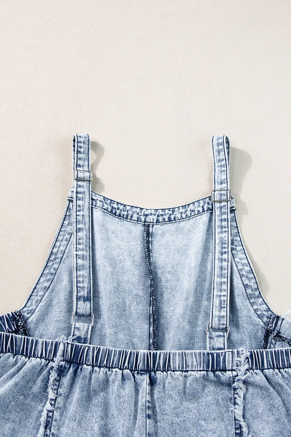 Women's Light Wash Frayed Exposed Seam Wide Leg Denim Overall