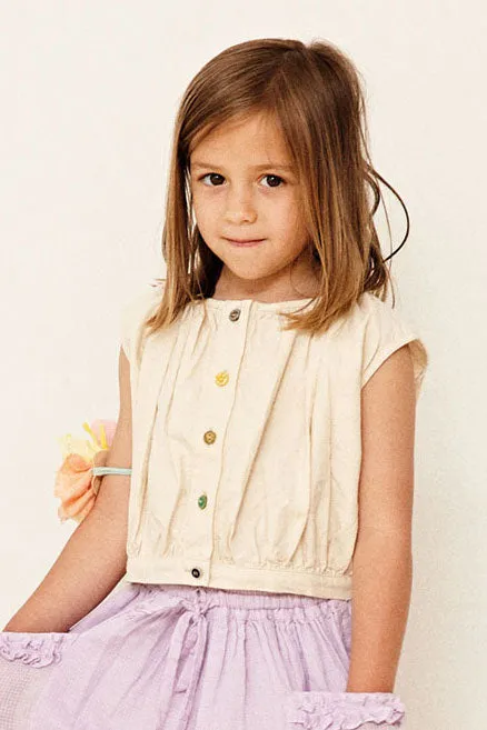 Yellow Pelota Mix Buttons Girls Blouse - Natural